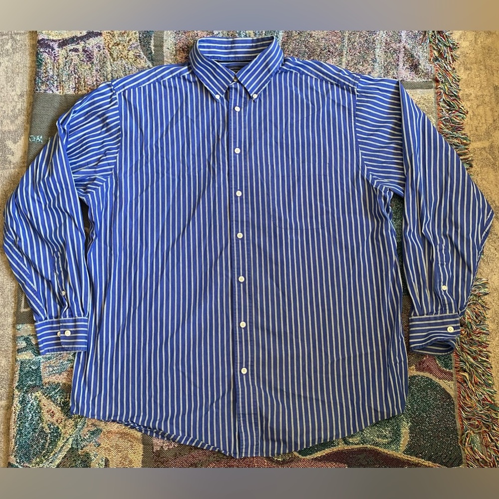 ROUNDTREE & YORKE Men's Shirt Size XLT Tall Striped Blue Button Down Long Sleeve